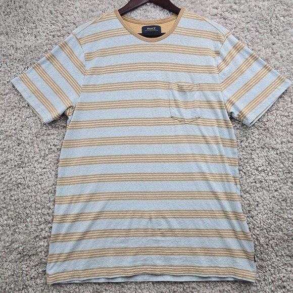 Roark Shirt Mens Large Blue Brown Striped Short Sleeve Pullover‎ Hemp Cotton - Picture 1 of 11